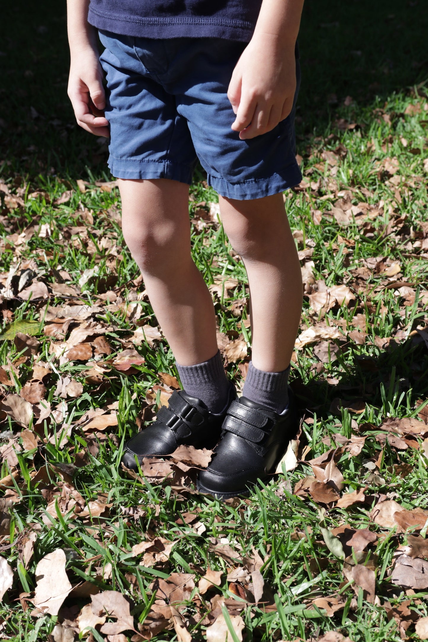 Boys Black Leather School Shoes - Velcro Strap