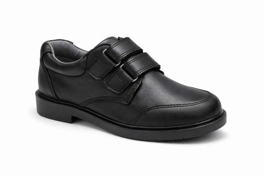 Boys Black Leather School Shoes - Velcro Strap