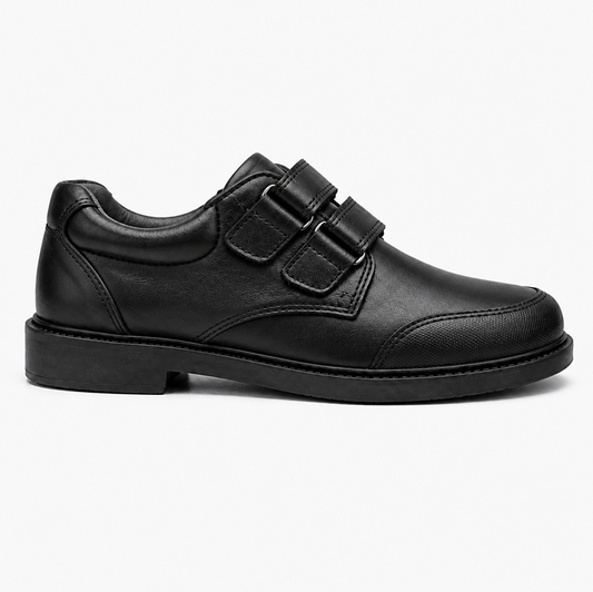 Boys Black Leather School Shoes - Velcro Strap