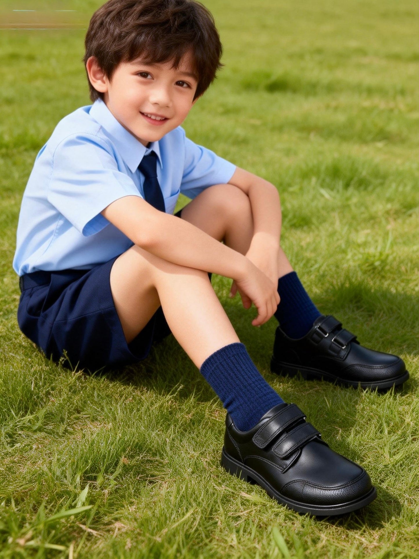 Boys Black Leather School Shoes - Velcro Strap