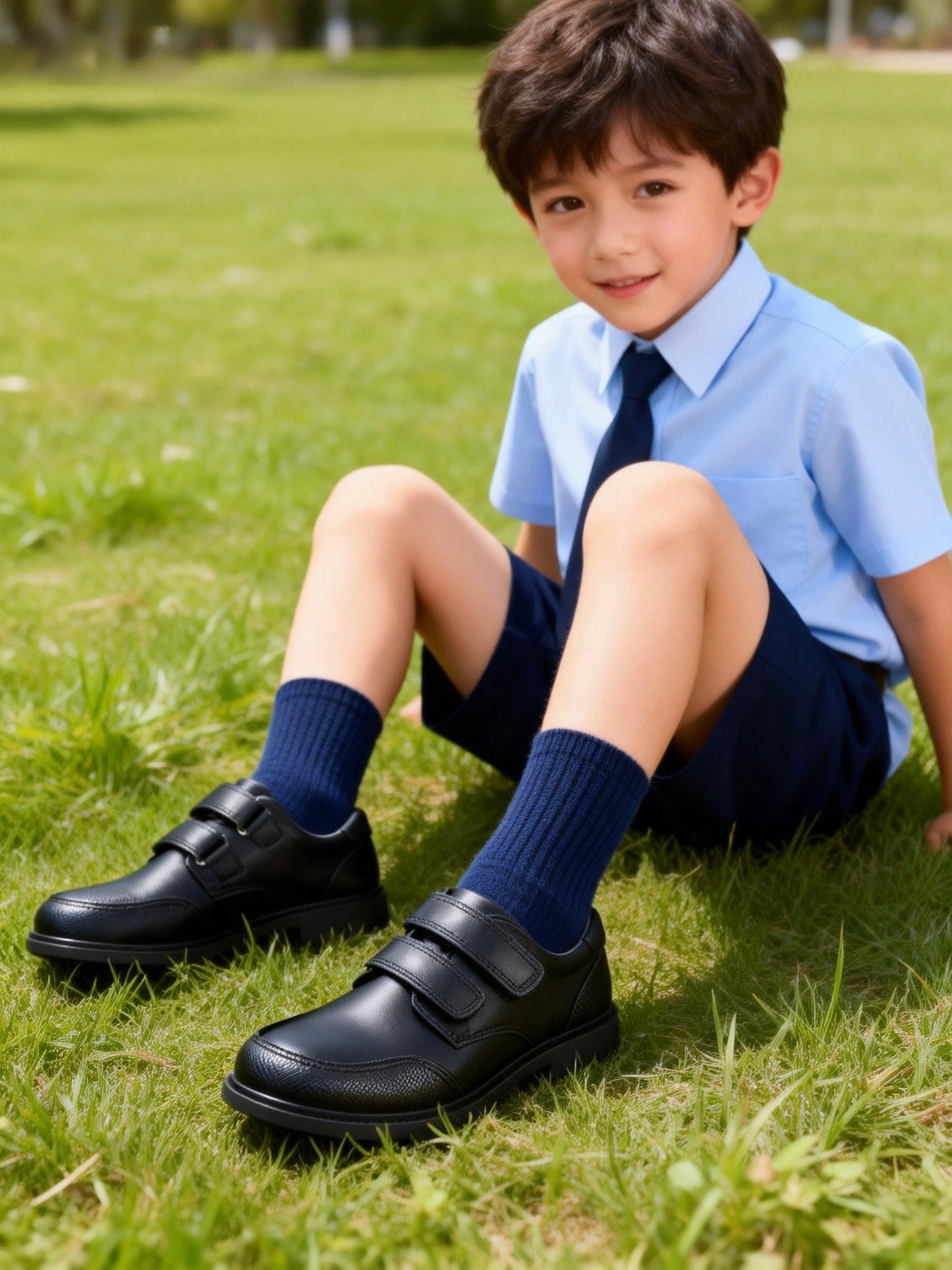 Boys Black Leather School Shoes - Velcro Strap