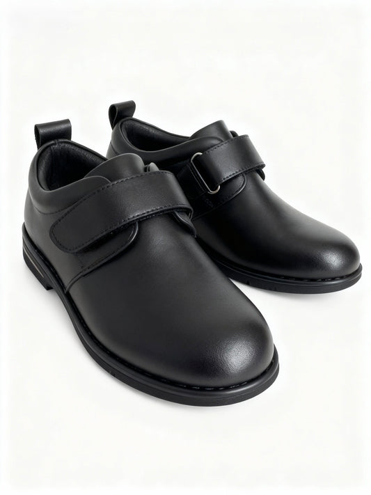 Boys Black Leather School Shoes - Velcro Strap