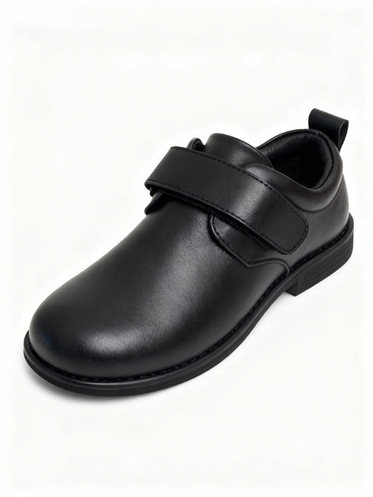 Boys Black Leather School Shoes - Velcro Strap