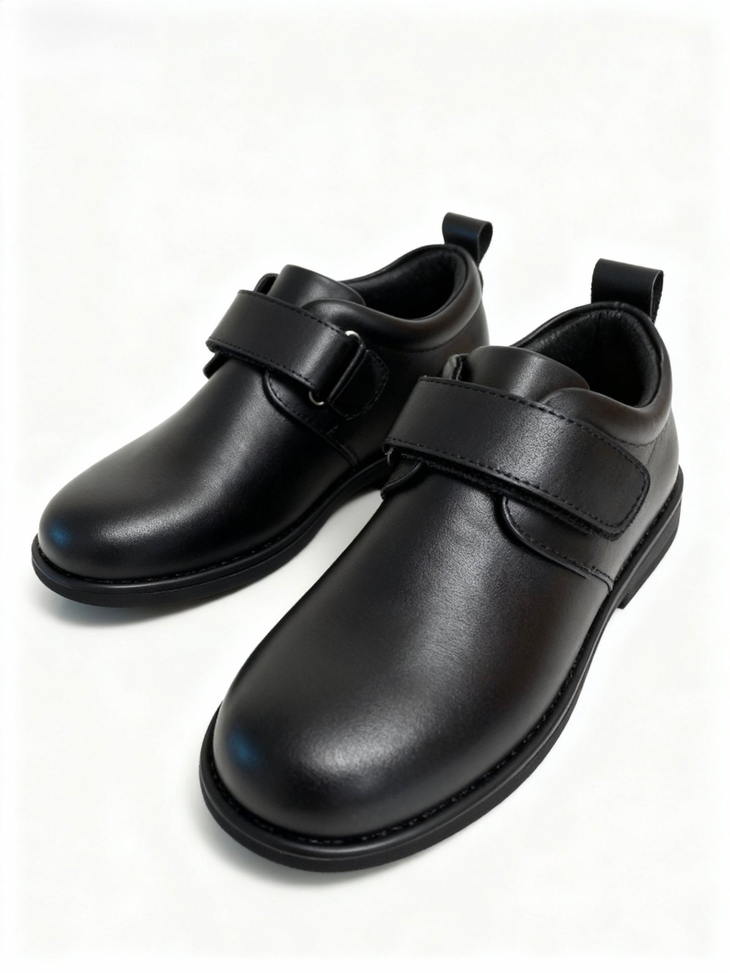 Boys Black Leather School Shoes - Velcro Strap