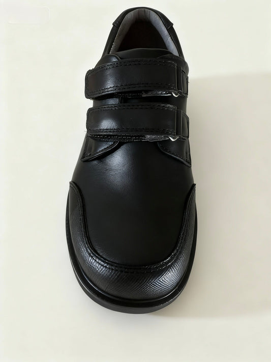 Boys Black Leather School Shoes - Velcro Strap